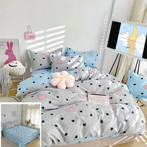 Lenjerie Pat Laura Sf038, Bumbac, 4 Piese, Fara Elastic, Albastru, Gri