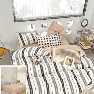 Lenjerie Pat Luminita Sf042, Bumbac, 4 Piese, Fara Elastic, Alb, Crem, Verde