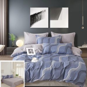 Lenjerie Pat Monica Sf047, Bumbac, 4 Piese, Fara Elastic, Albastru, Gri