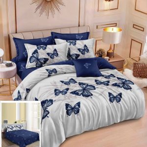 Lenjerie Pat Claudia Sf063, Bumbac, 4 Piese, Fara Elastic, Alb, Albastru