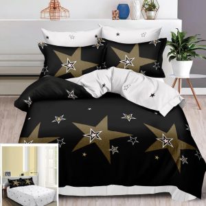 Lenjerie Pat Sigismund Sf078, Bumbac, 4 Piese, Fara Elastic, Imprimeu, Negru