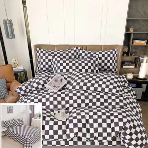 Lenjerie Pat Pufulete Sf084, Bumbac, 4 Piese, Fara Elastic, Alb, Negru