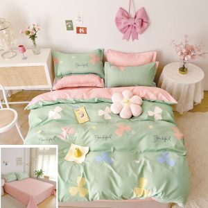 Lenjerie Pat Alice Sf085, Bumbac, 4 Piese, Fara Elastic, Roz, Verde