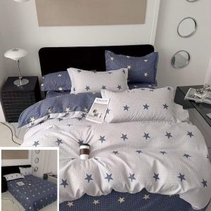 Lenjerie Pat Editor Sf098, Bumbac, 4 Piese, Fara Elastic, Alb, Albastru