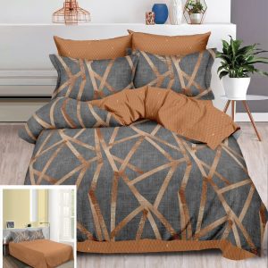 Lenjerie Pat Delulu Sf103, Bumbac, 4 Piese, Fara Elastic, Albastru, Maro