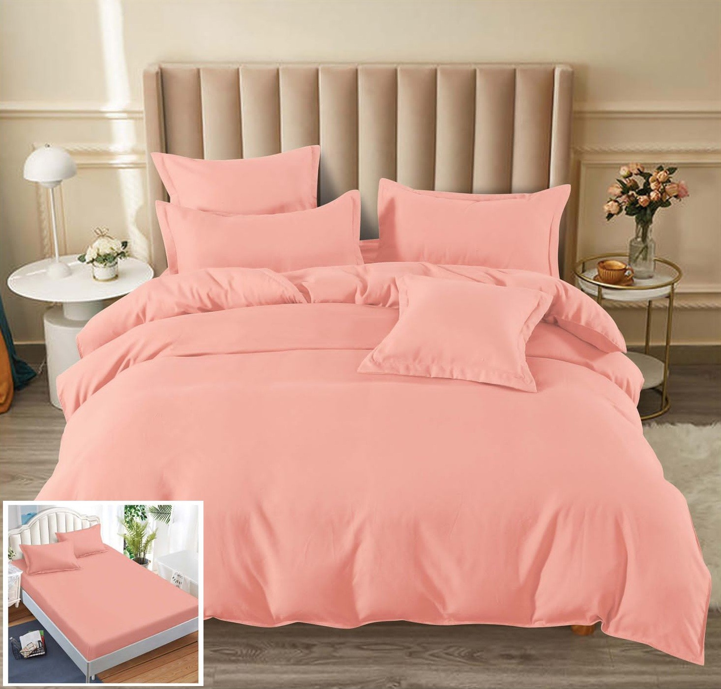 Lenjerie pat Unicolor cu elastic 6 piese Daphne UE037
