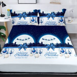 Husa De Pat De Craciun Kerstmis Cr041, Bumbac, 3 Piese, Cu Elastic, Imprimeu