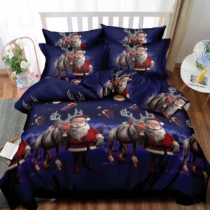 Lenjerie Pat De Craciun Natal Cr038, Bumbac, 6 Piese, Cu Elastic, Imprimeu