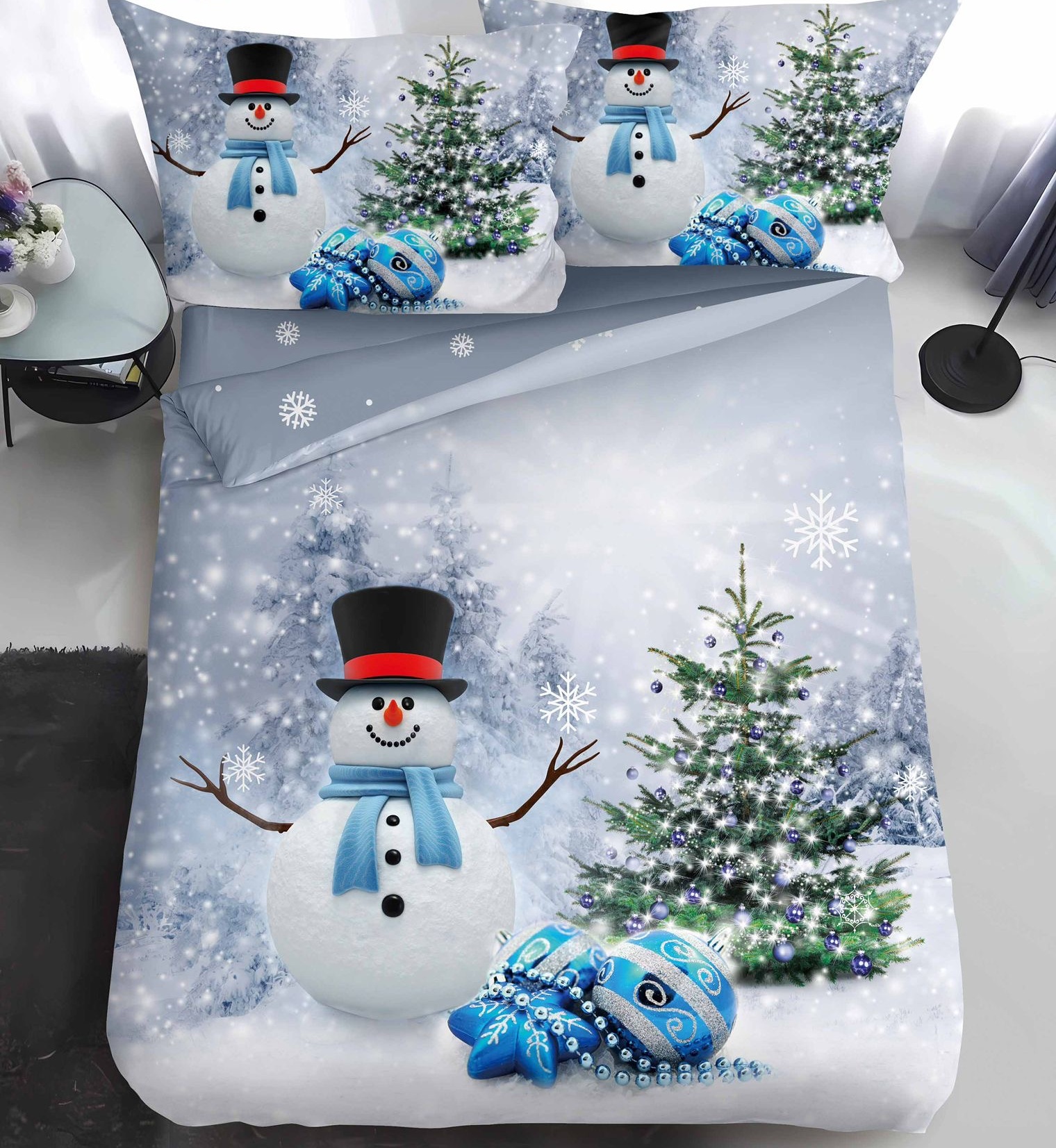Lenjerie Pat De Craciun O Persoana Glacier Cr055, Bumbac, 4 Piese, Cu Elastic, Imprimeu