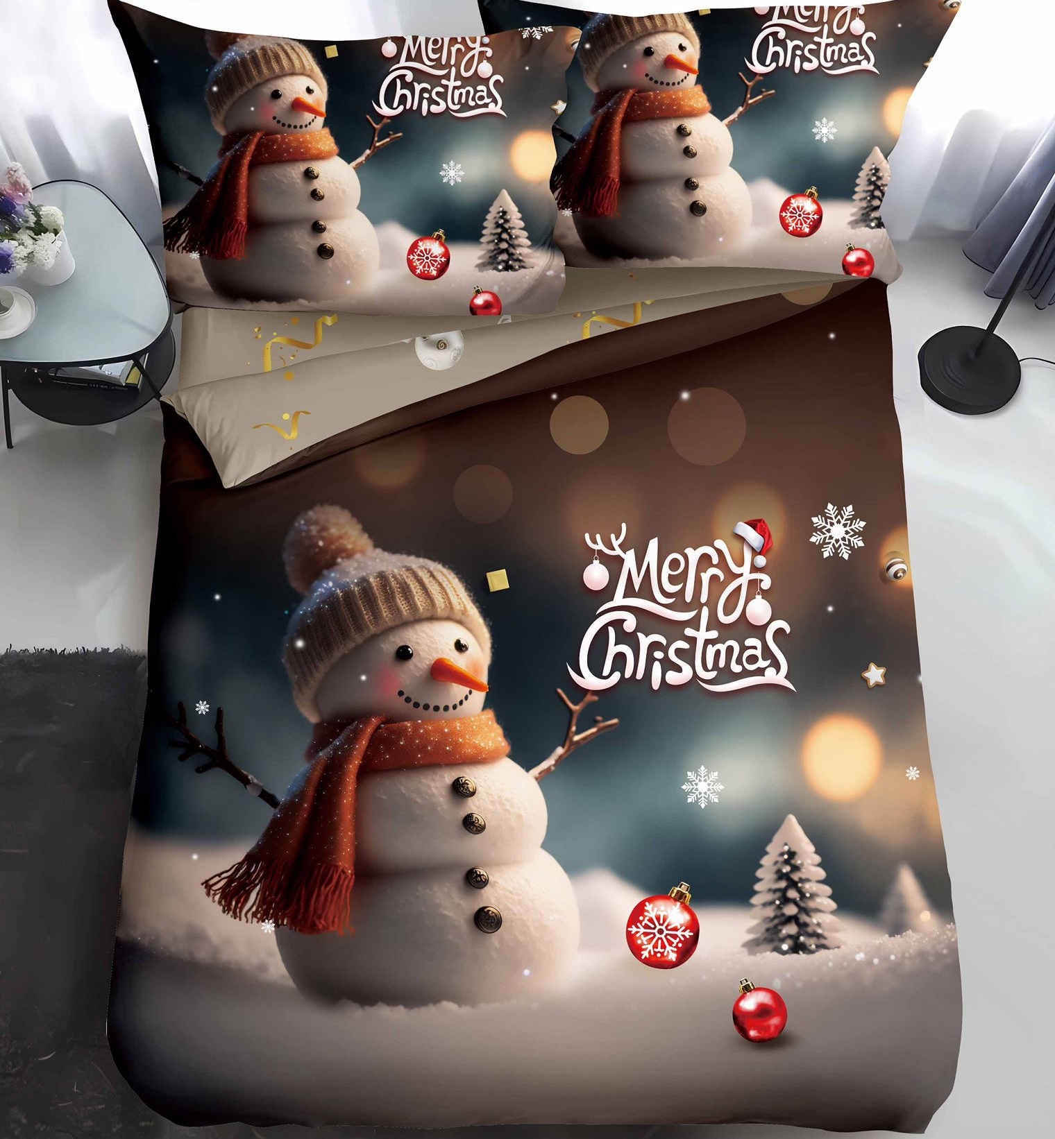 Lenjerie Pat De Craciun O Persoana Silvaneige Cr060, Bumbac, 4 Piese, Cu Elastic, Imprimeu