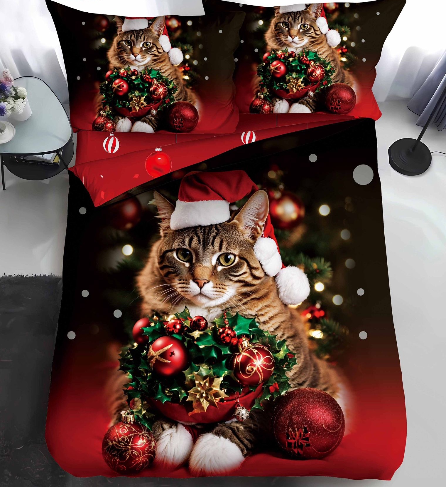 Lenjerie Pat De Craciun O Persoana Wintera Cr062, Bumbac, 4 Piese, Cu Elastic, Imprimeu