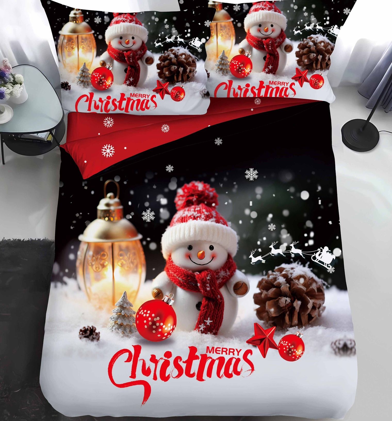 Lenjerie Pat De Craciun O Persoana Boreal Cr057, Bumbac, 4 Piese, Cu Elastic, Imprimeu