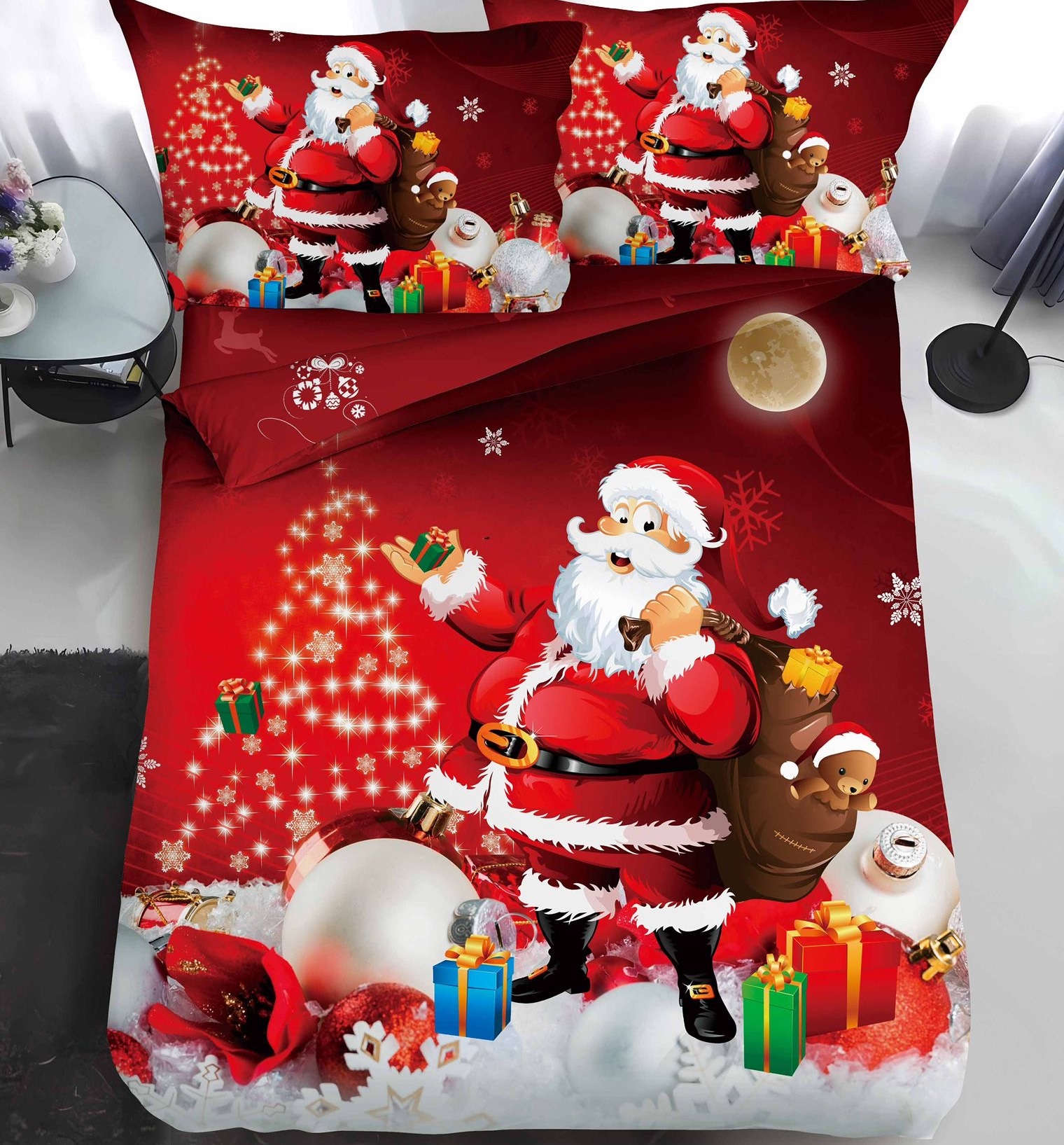 Lenjerie Pat De Craciun O Persoana Iernatic Cr053, Bumbac, 4 Piese, Cu Elastic, Imprimeu