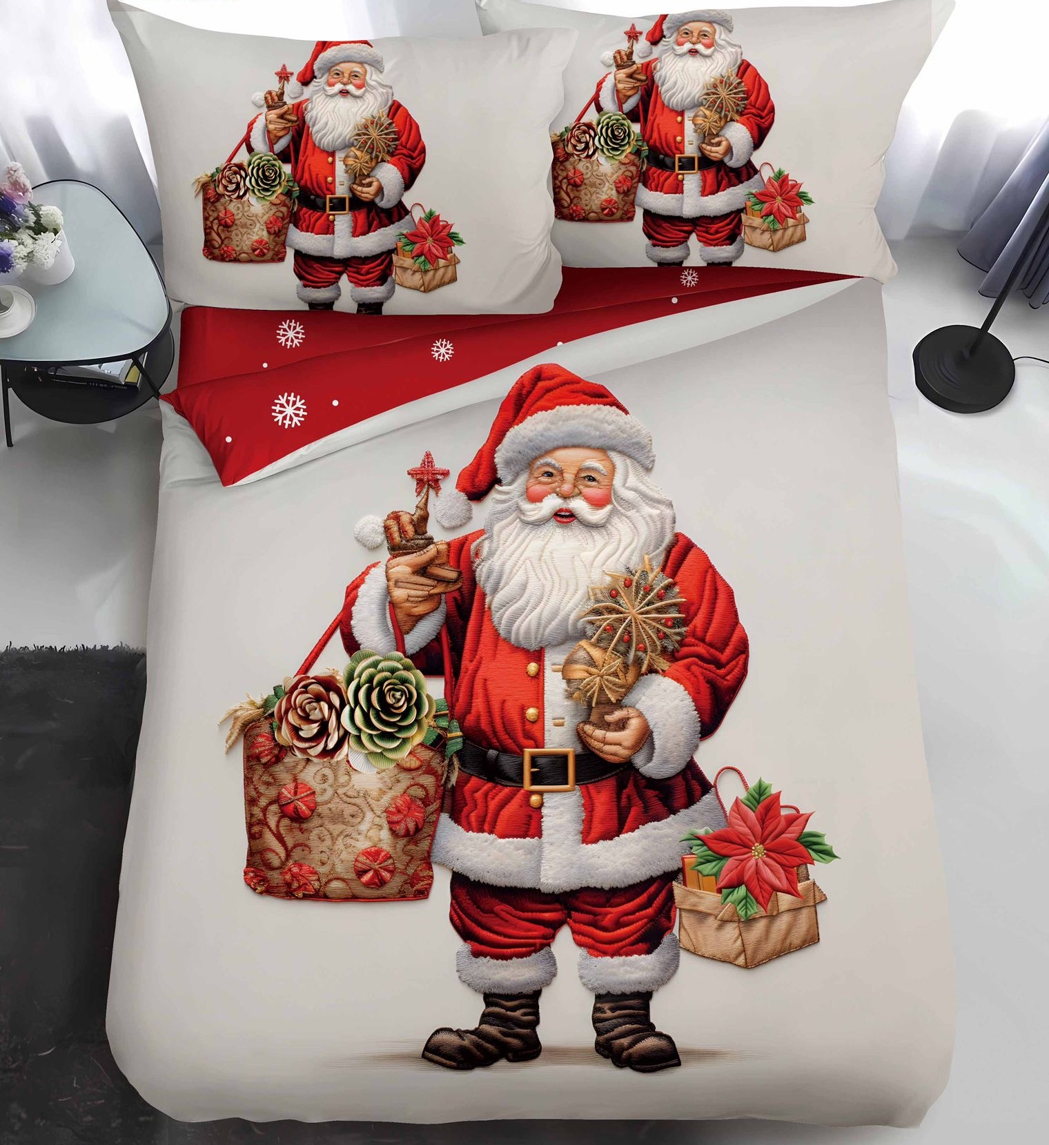 Lenjerie Pat De Craciun O Persoana Napflakes Cr070, Bumbac, 4 Piese, Cu Elastic, Imprimeu