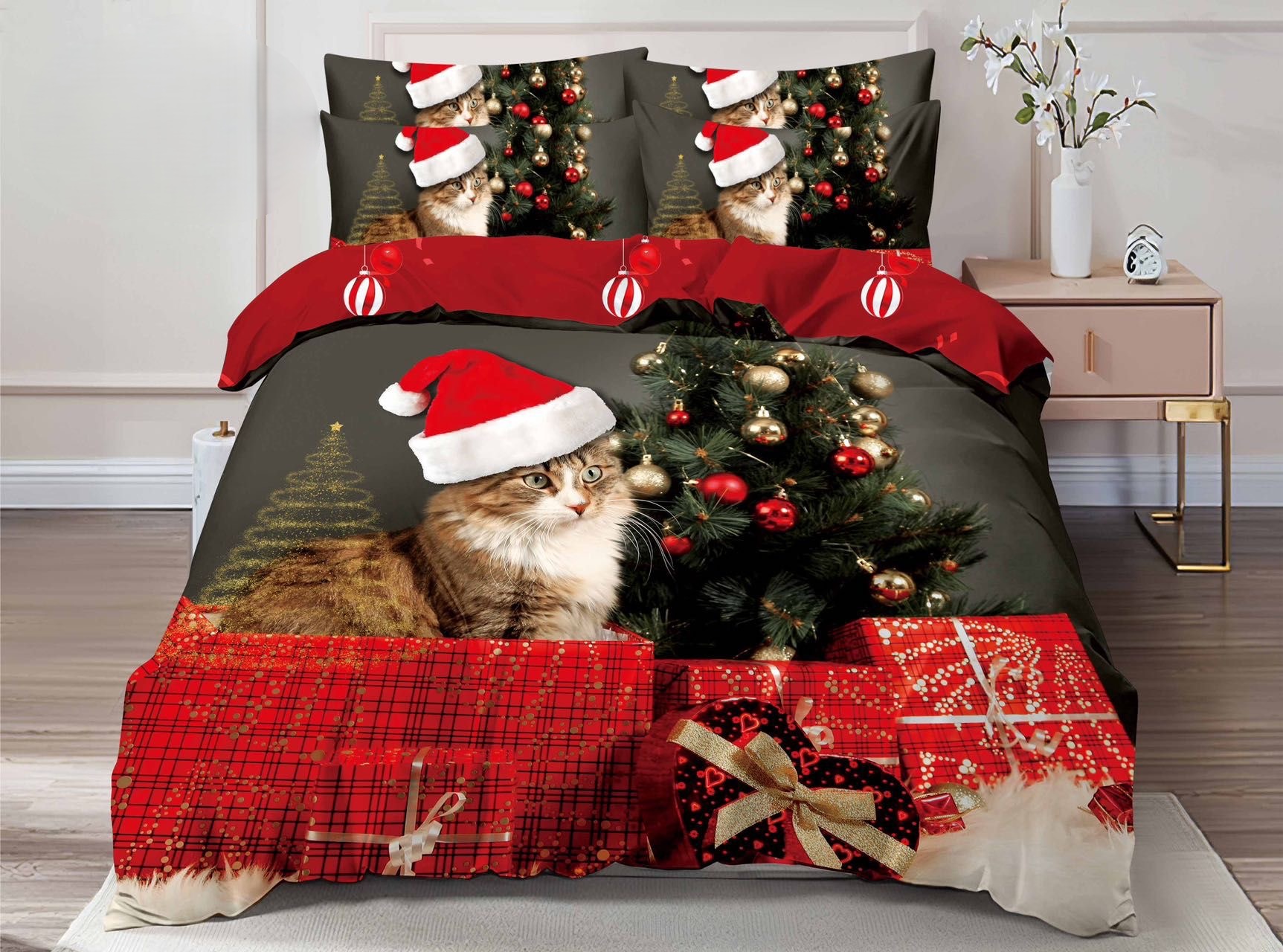 Lenjerie Pat De Craciun Buddy Cr021, Bumbac, 6 Piese, Fara Elastic, Imprimeu