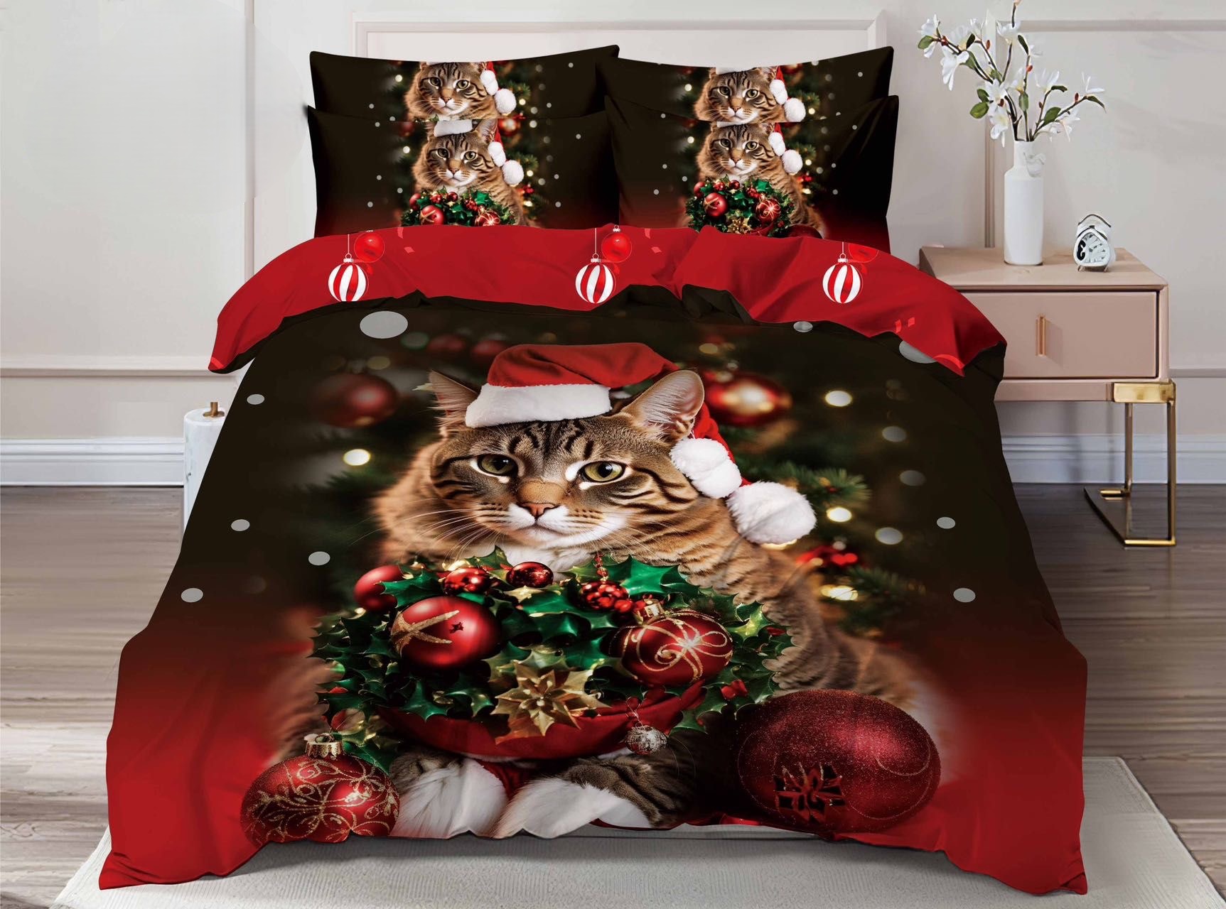 Lenjerie Pat De Craciun Scrooge Cr023, Bumbac, 6 Piese, Fara Elastic, Imprimeu