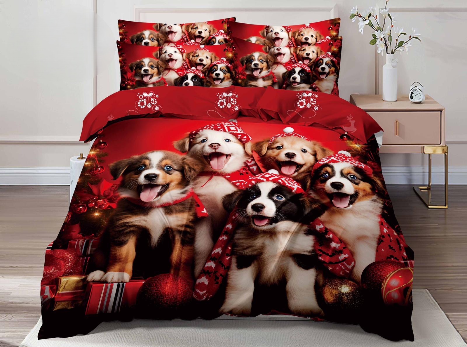 Lenjerie Pat De Craciun Frosty Cr019, Bumbac, 6 Piese, Fara Elastic, Imprimeu