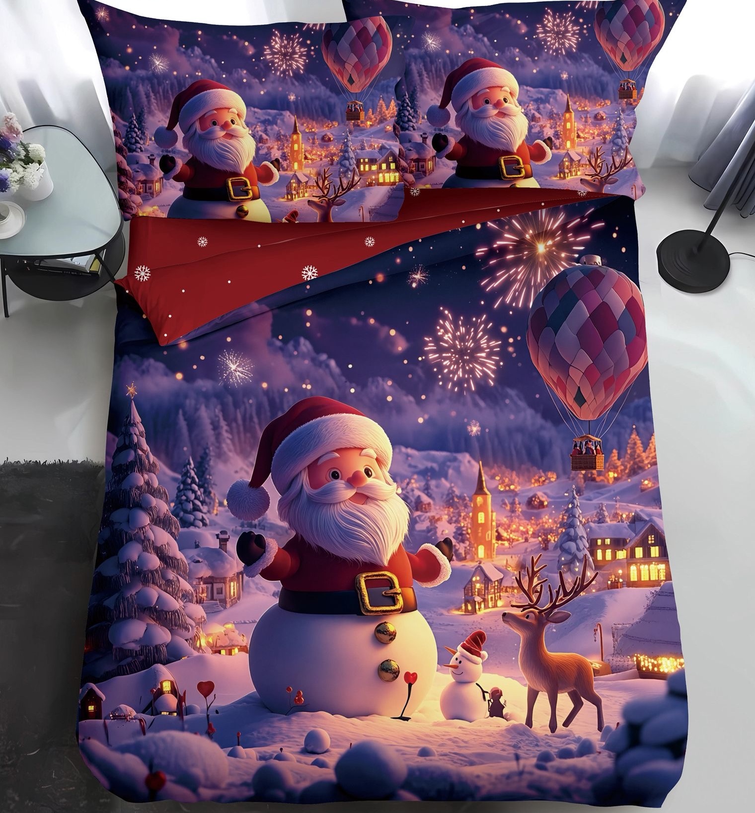 Lenjerie Pat De Craciun O Persoana Ghețar Cr046, Bumbac, 4 Piese, Cu Elastic, Imprimeu