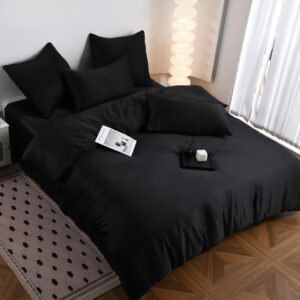 Lenjerie De Pat Tip Matase Nexora Tm014, Bumbac, Poliester, 4 Piese, Fara Elastic, Negru