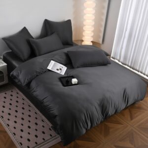 Lenjerie De Pat Tip Matase Draxon Tm016, Bumbac, Poliester, 4 Piese, Fara Elastic, Negru