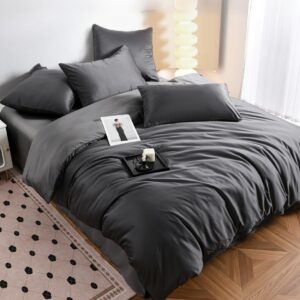 Lenjerie De Pat Tip Matase Traian Tm003, Bumbac, Poliester, 4 Piese, Fara Elastic, Gri, Negru