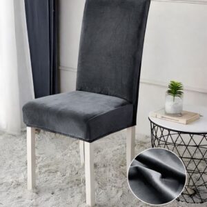 Set 4 huse elastice pentru scaune, material catifelat, protecție completă